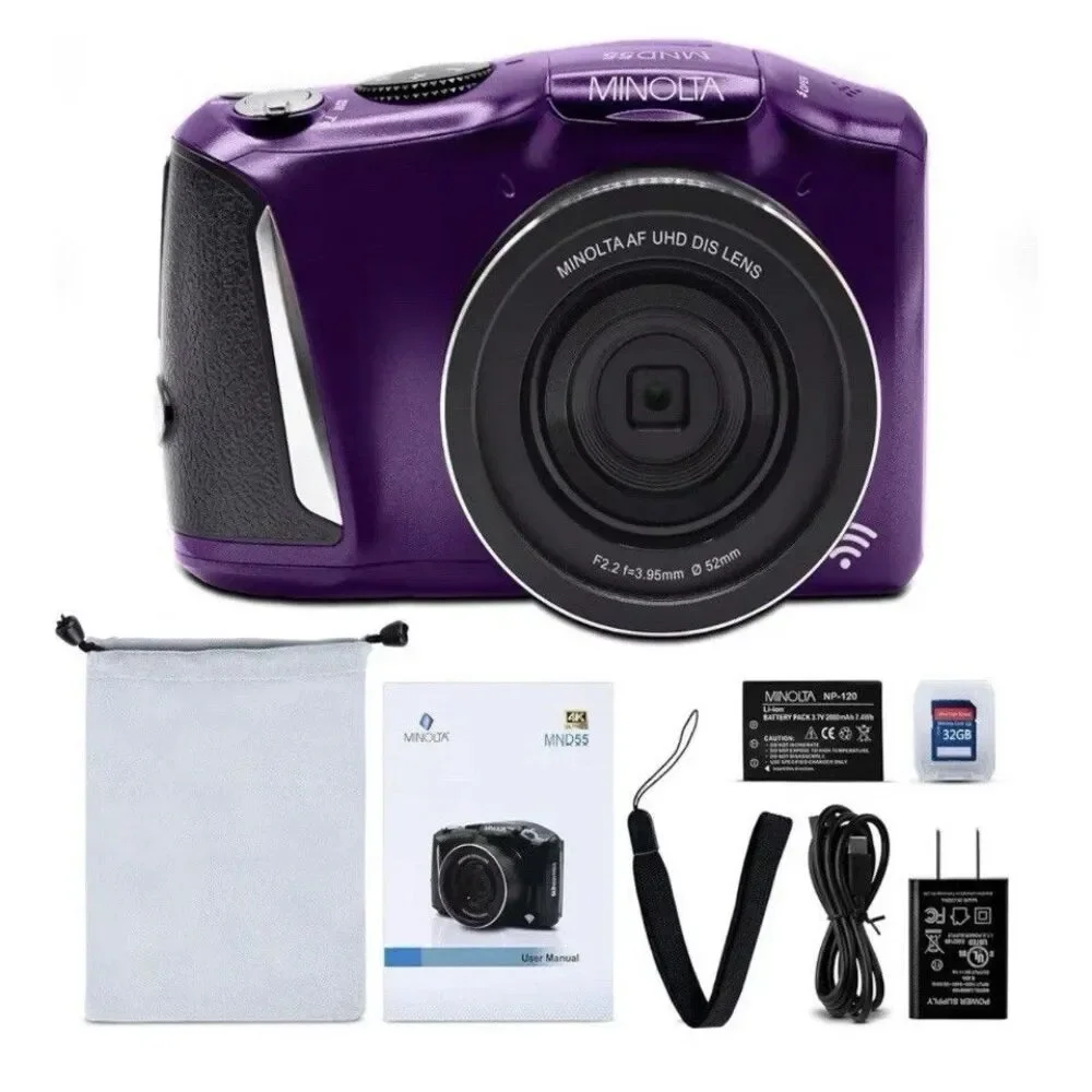 NEW - Minolta 64MP 4K Ultra HD Video Digital Camera WiFi CMOS Sensor w/32GB